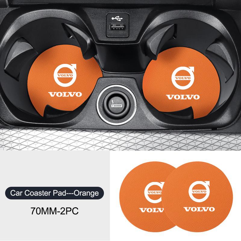 2pcs Car Leather Auto Water Cup Slot Non-Slip Mat Accessories For Volvo EX90 V60 V40 XC90 S60 XC60 V50 V70 S90 XC40 S80 V90 EX30