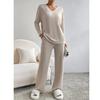 Модный эластичный комплект из двух предметов для женщин, осенне-зимние брючные костюмы, повседневные прямые брюки, комплект, свободные трикотажные комплекты с v-образным вырезом в рубчик