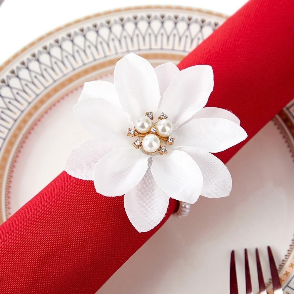 3pcs White Napkin Rings Silk Flower Napkin Buckles Vintage Napkin Holders  Dinner Table Decoration