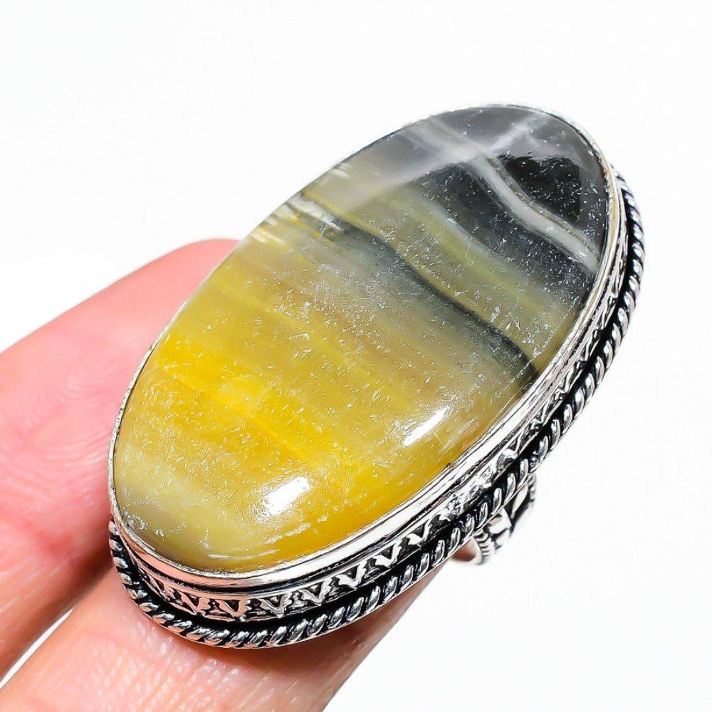 Bumble Bee Jasper Gemstone 925 Sterling Silver Gift Jewelry Ring Size 6