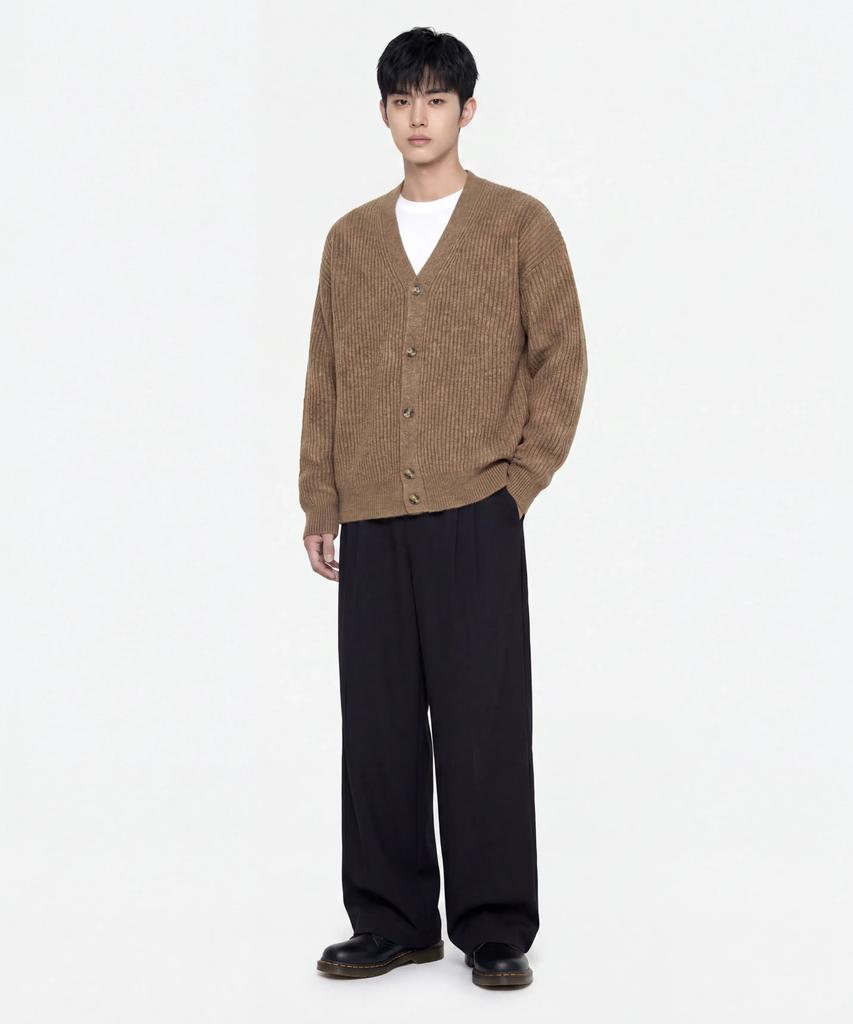 AGOD Hairy Ribbed Knit Cardigan [Camel]