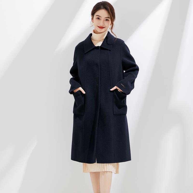 Высококачественное приталенное двухстороннее шерстяное пальто - длинный кашемир для осени/зимы 2024 года, большой размер.