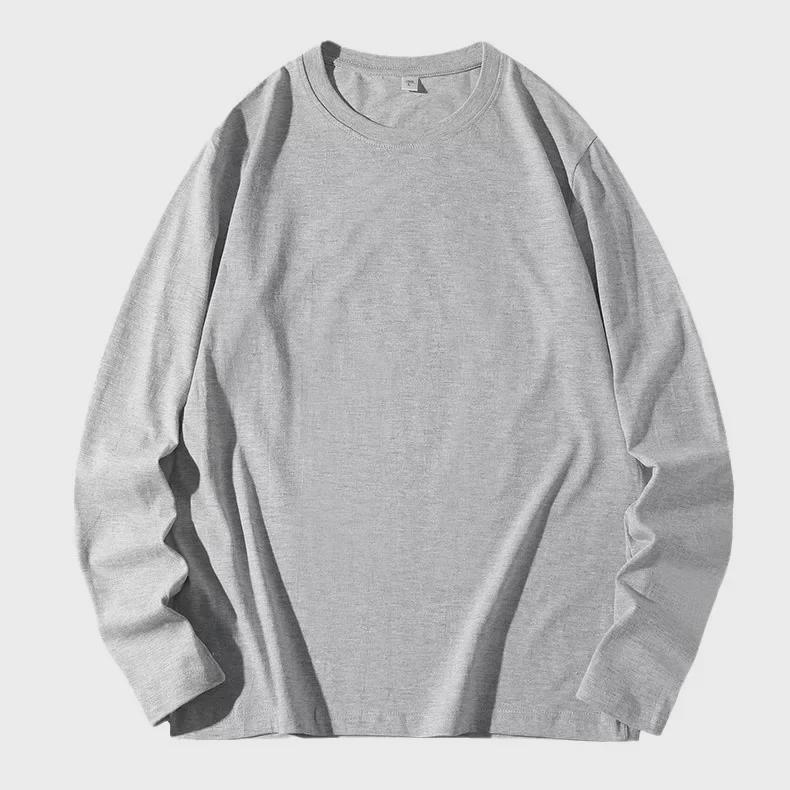 Футболка унисекс из гребенного хлопка с длинным рукавом, весна/осень: 190 г Однотонная, свободная посадка, круглый вырез, большой размер, нижняя часть рубашки