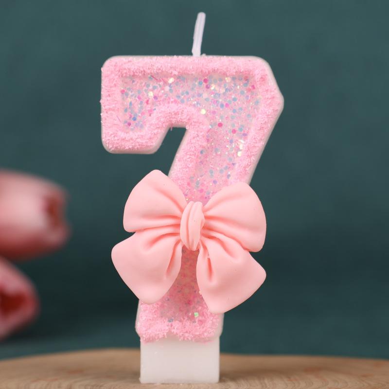 Pink Bow Number Birthday Candle Cake Decoration 1st Year Handmade Birthday Candle 0-9