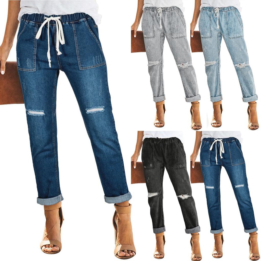 Women's Loose And Casual Trend Ripped Casual Fashion Straight Leg Jeans