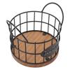 Coffee Pod Basket Round Iron Wire Storage Basket Large Capacity Coffee Capsule Holder with Wooden Ba