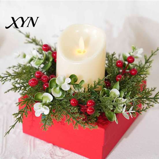Сезонный Декор Настольной Атмосферы Рождественский Венок-Бант Вешалка на Дверь, Искусственная Сосновая Гирлянда-Подсвечник с Лентой, Вечнозеленое Растение для Окна