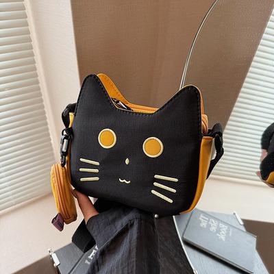 Милая девчачья маленькая сумка, женская новая модная милая сумка с котенком, маленькая квадратная сумка контрастного цвета, сумка-мессенджер
