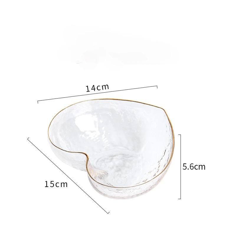 Креативная стеклянная миска в форме сердца - Салатница и миска для лапши с золотым краем, Хрустальная столовая посуда для завтрака с декоративным дизайном