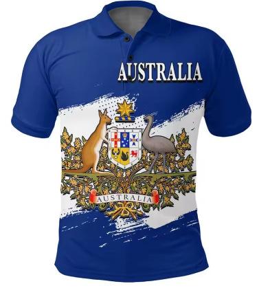Australian flag polo shirt lapel short sleeve top summer trend clothes 3D printing oversized t-shirt