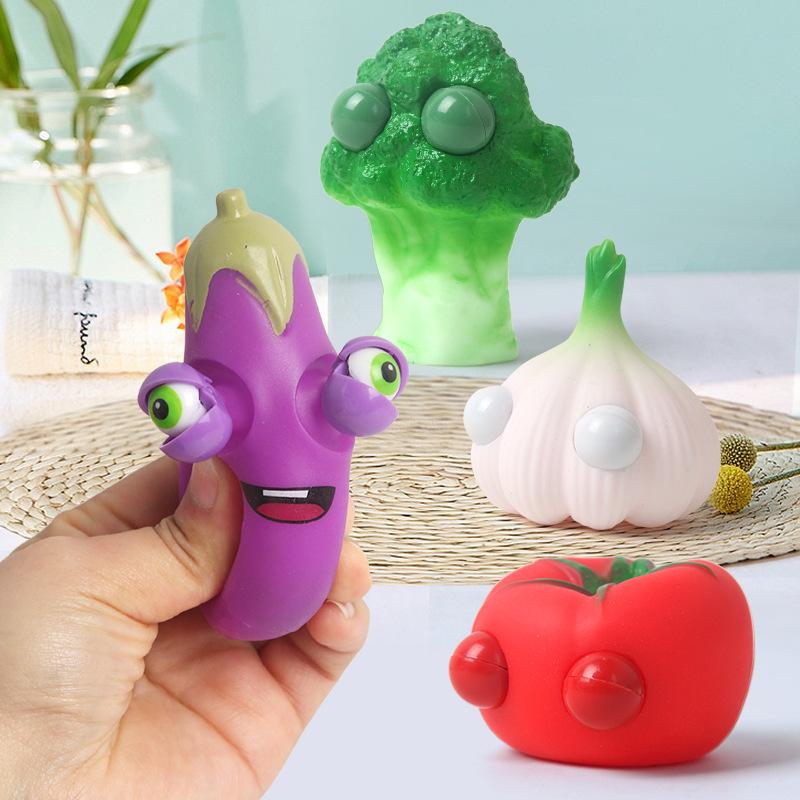 Новинка Игрушки для снятия стресса с вылезающими глазами Овощи Мялка Медленно восстанавливающие форму Силиконовые игрушки СДВГ Каваи Милые Сжимаемые игрушки