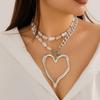 Exaggerated Size Heart Pendant Necklace Big Love Multilayer Pearl Necklace  Date Night