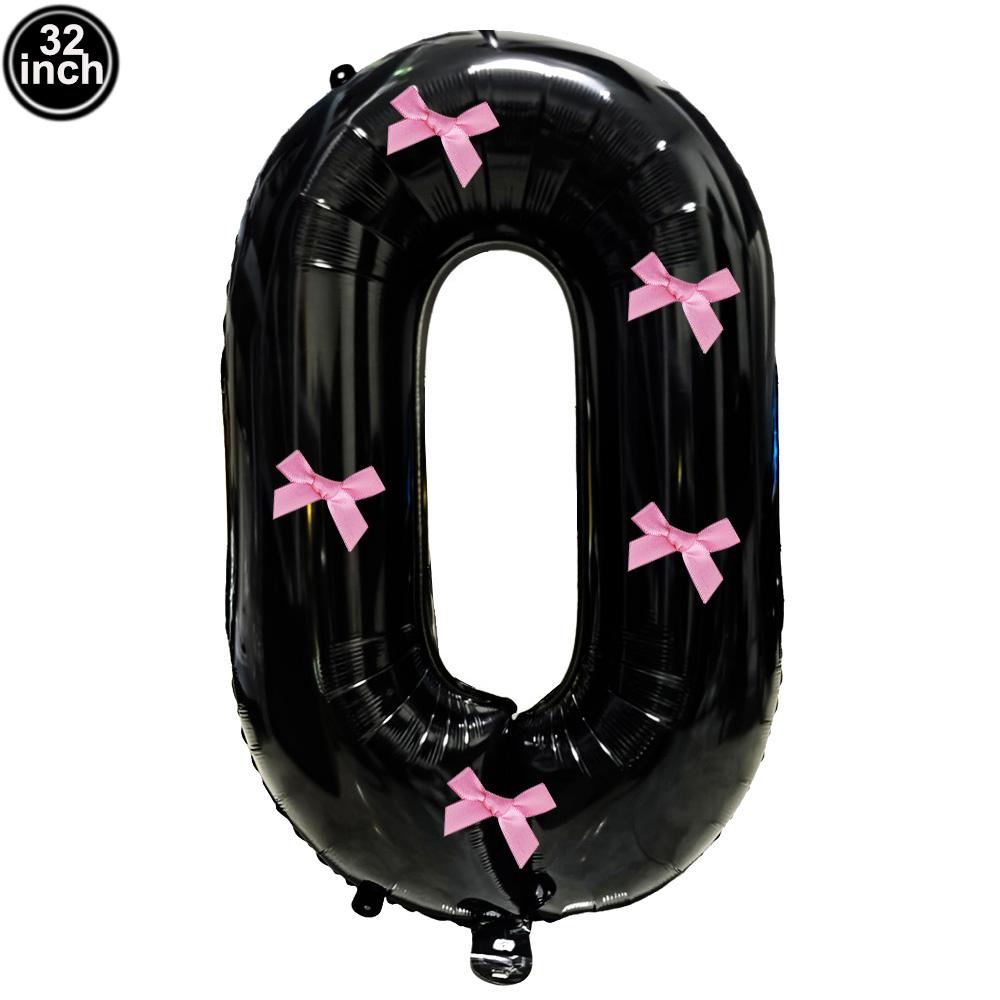 32inch Aluminum Film Black Bow Number Balloons Ribbon Bows Balloons for Birthday Decoration Supplies Anniversary Number Balloons