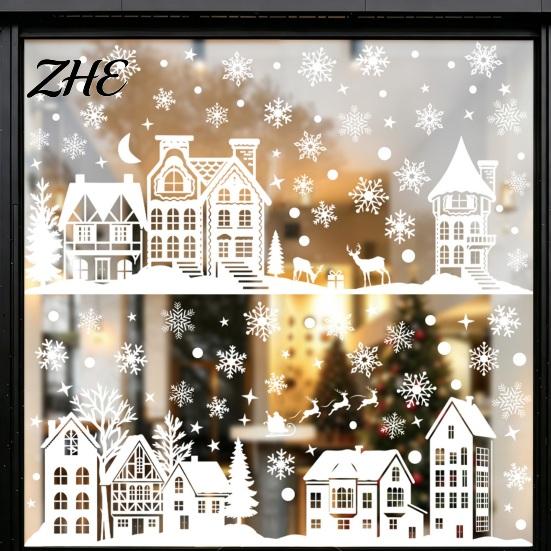 Reusable Glass Clings for Winter 2Pcs Christmas Town Static Sticker, Window Decal with Snowflake PVC Scene Decorations Pattern, Decorative Holiday