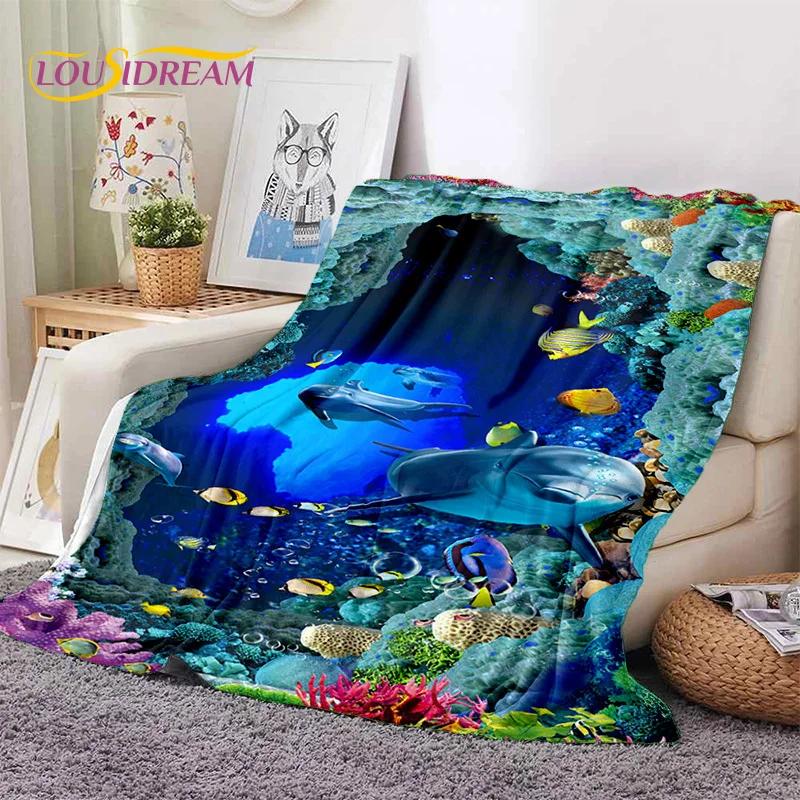 3D Illusion Underwater World Seabed Shark Dolphin Soft Flannel Blankets,Throw Blanket Comfortable Blanket for Beds Home Bedroom