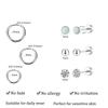 6 Pairs Earrings Sets for Multiple Piercing Small Huggie Hoop Earrings Flat Back Tiny Ball CZ Opal Pearl Stud Earrings for Women