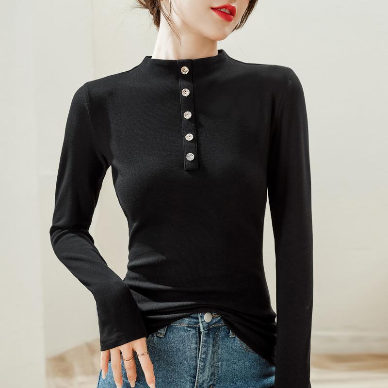 Женская нижняя рубашка с полуводолазкой, осенне-зимняя новая однотонная однотонная футболка в корейском стиле с длинными рукавами