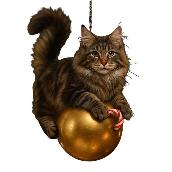 Cat Christmas Ornament Cute Kitten Christmas Ball Ornament 2D Flat Hanging Charm for Car Rearview Mirror