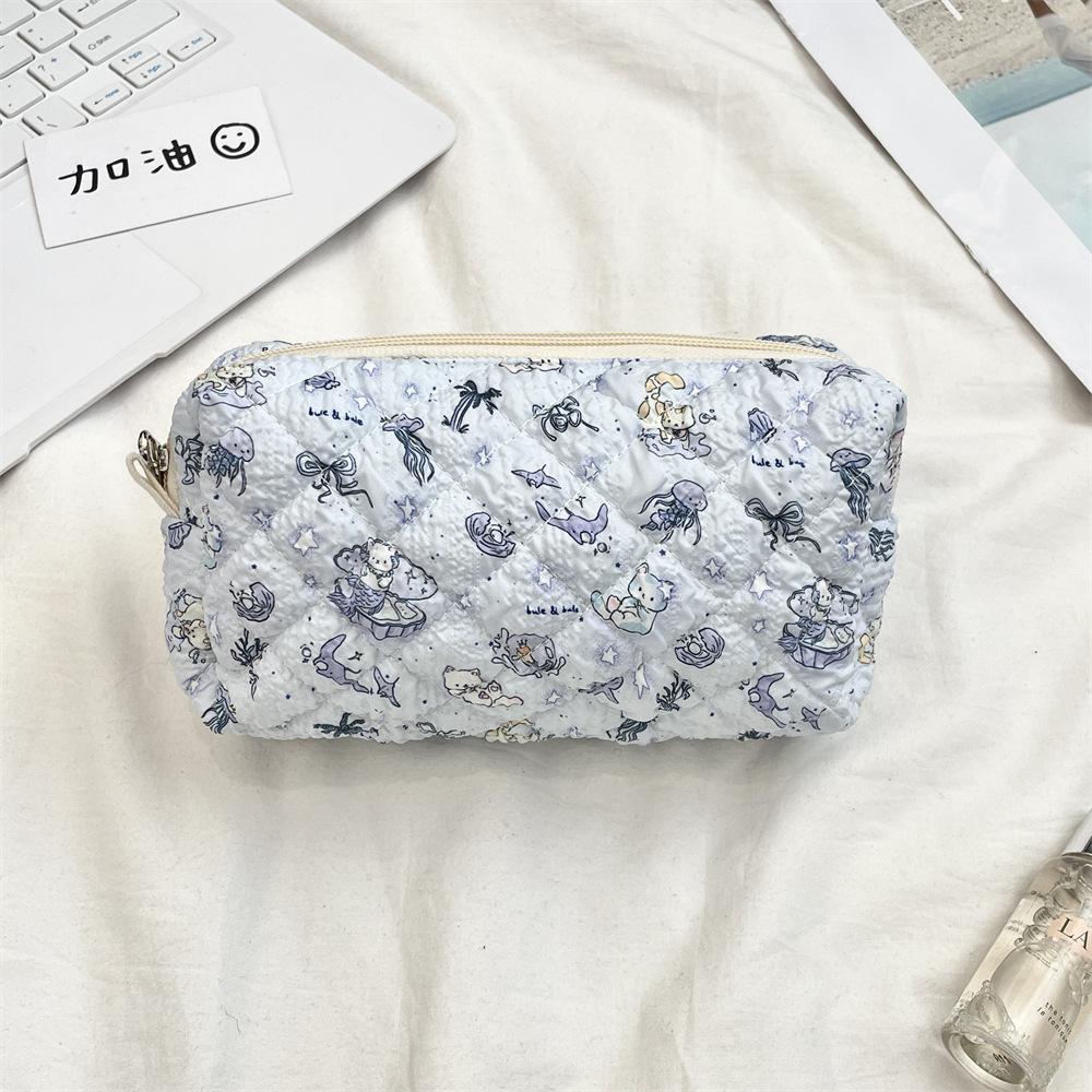 Cute Cartoon Women's Cosmetic Bag College Girls Stationery Pencil Case Handbags Quilted Cotton Ladies Makeup Storage Bags Purse