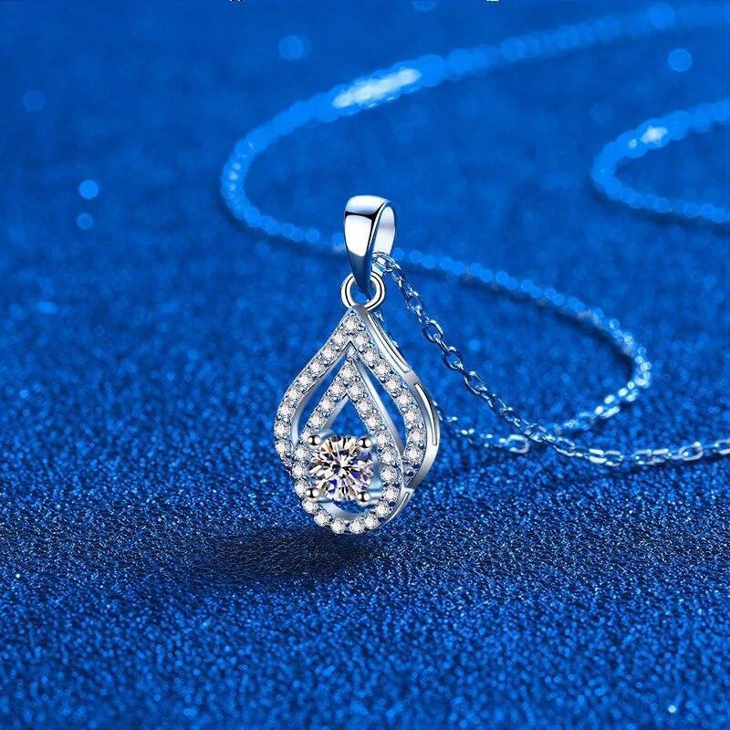 Цвет D 4 мм 0,3 карата 100% настоящий муассанит ожерелье для женщин свадебный полый дизайн блестящая подвеска в форме капли воды S925 стерлинговое серебро