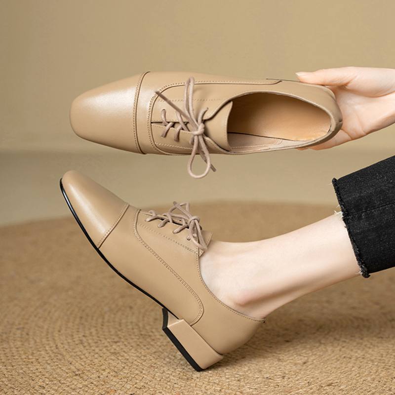 Туфли Krazing Pot из коровьей кожи с квадратным носком, размер 43, толстые низкие каблуки, модные офисные женские туфли с глубоким носком, осенние туфли-лодочки