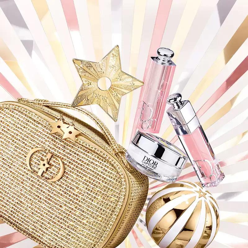 Dior Набор косметики Bag Enchanting Lip Gloss + Color Changing Lip Balm + Маленький флакон Face Cream Color Care Set Золотая Двойная Звезда Косметика Натуральный и Стойкий