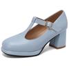 Модные элегантные женские туфли Мэри Джейн на блочном каблуке 2024 года, весенние туфли-лодочки черного, белого, синего цвета, на каблуке, для вечеринки и свадьбы, женские, большого размера