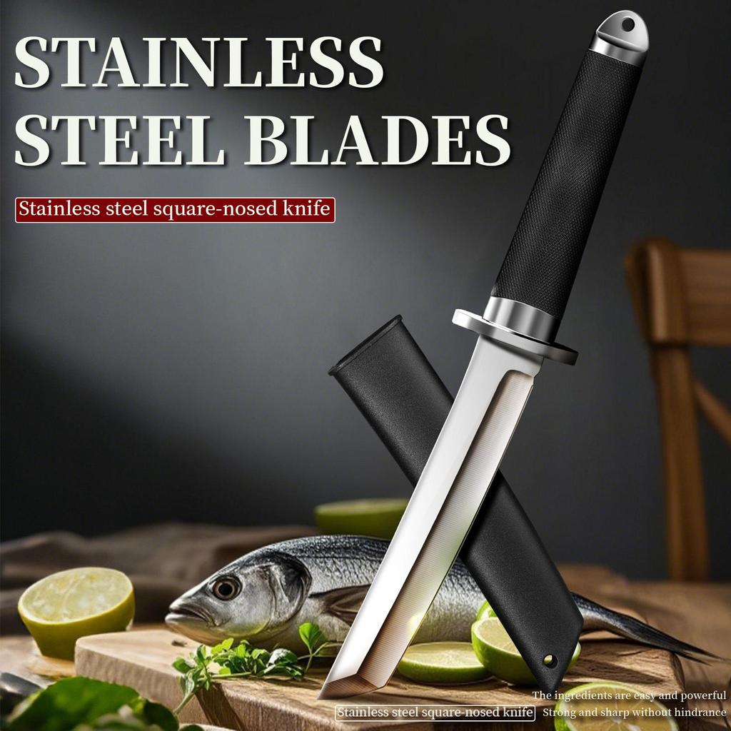 Японский нож из нержавеющей стали в стиле самурая с ножнами - Портативный многофункциональный кухонный нож для мяса, фруктов и продуктов