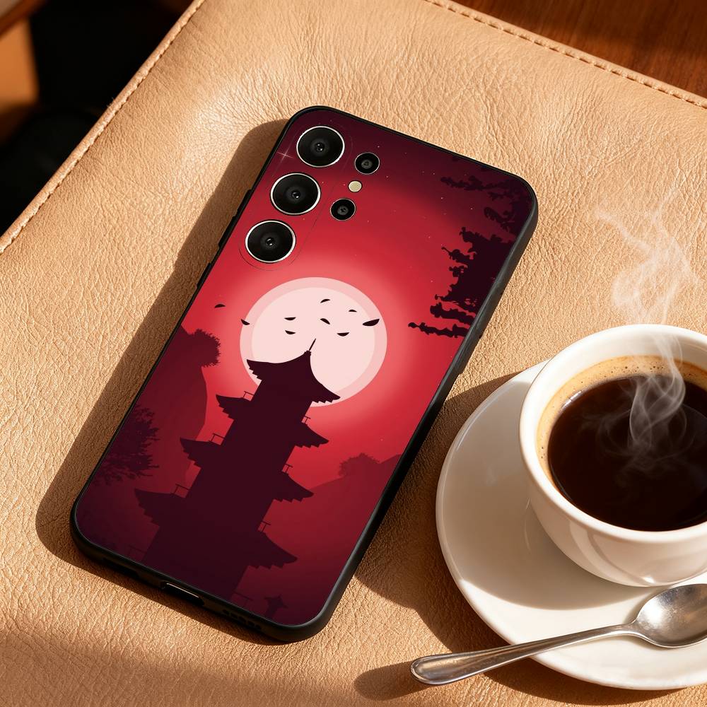 Японские элементы пейзажного искусства Чехол для телефона Для Samsung S26,S25,24,23,22,30,21,10,9,Ultra,Plus,Lite,Черный Мягкий чехол