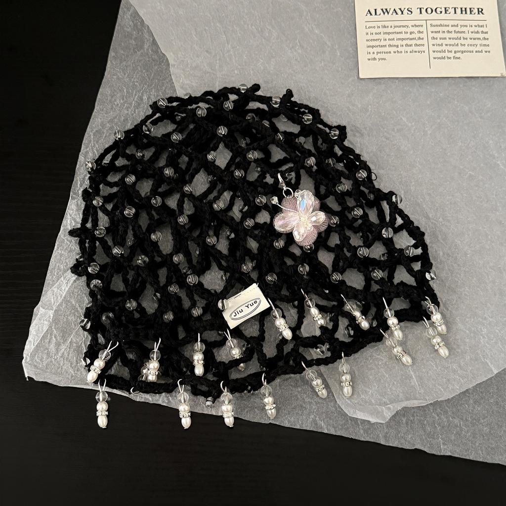 Handmade Beaded Butterfly Fringed Hollow Woven Headgear Women'S Summer Ethnic Style Design Sense Knitted Pullover Hat