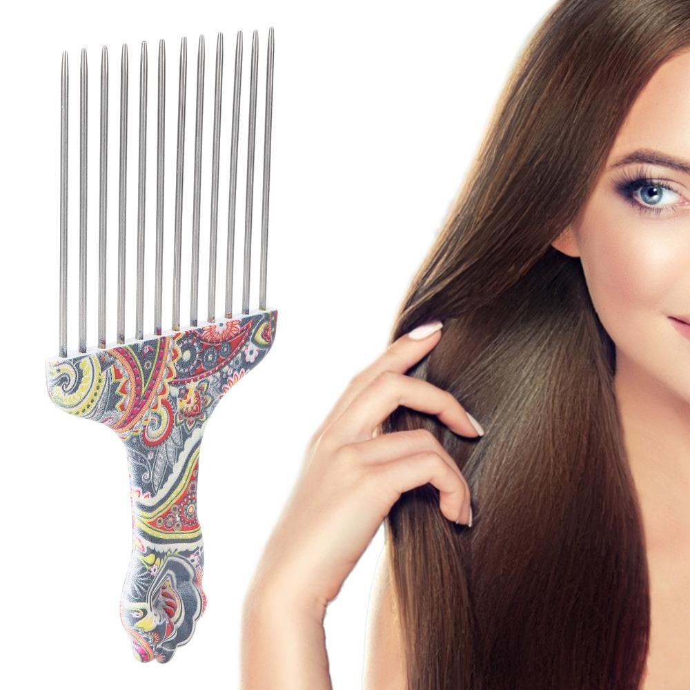 2PCS Professional Grade Hair Pick Combs Stainless Steel Wide Tooth Comb Curly Hair