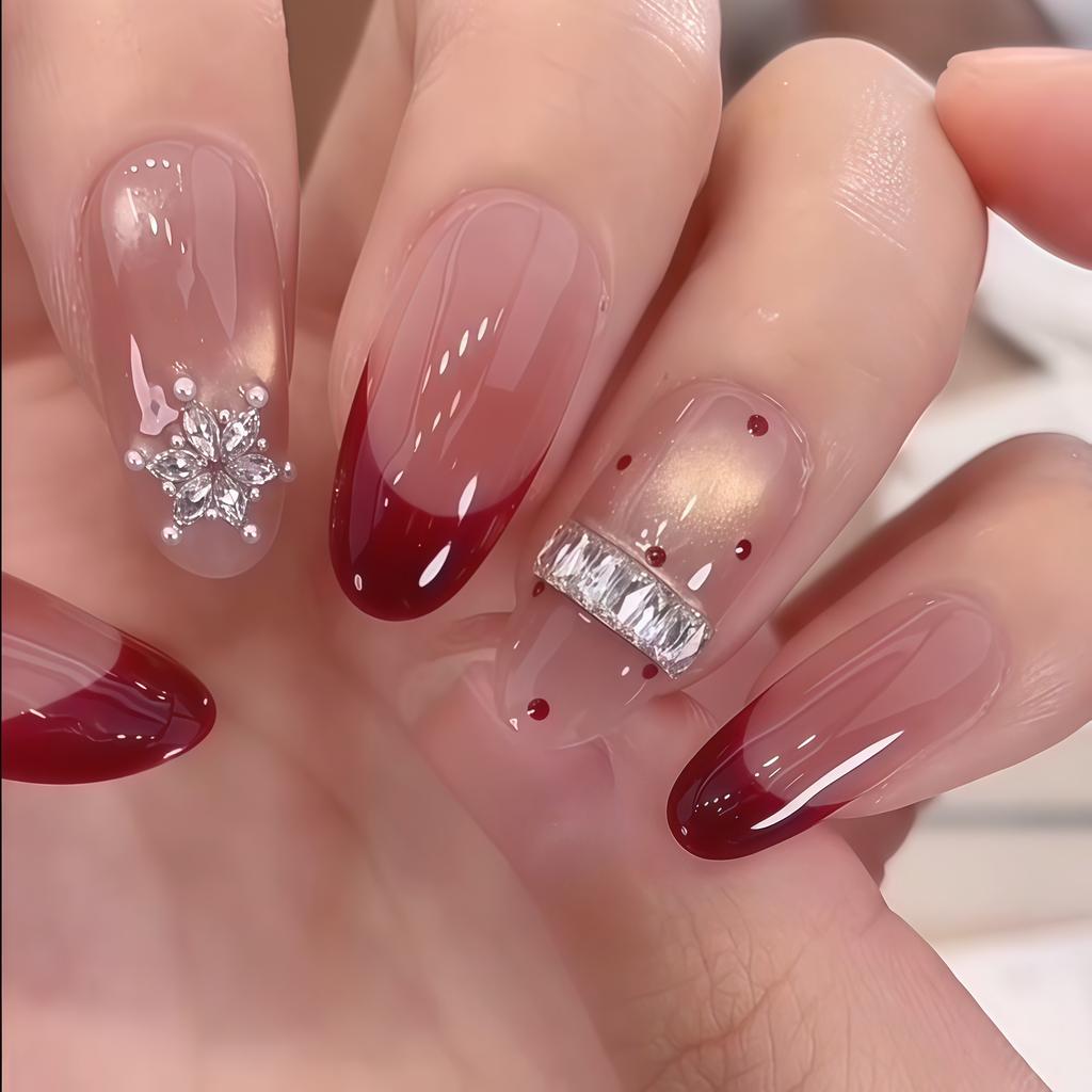 ins French cat's eye zircon pure hand-worn nail temperament advanced sense whitening finished nail art patch fake nail