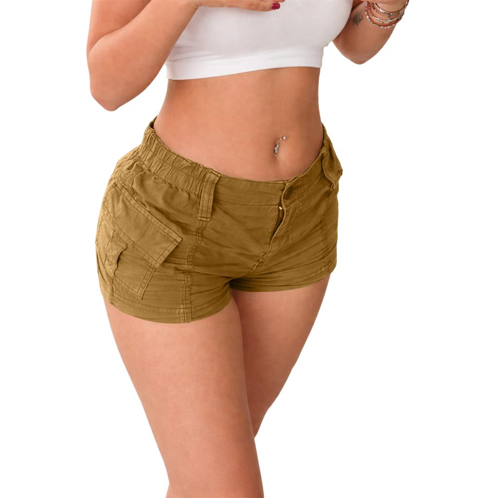 Women Casual High Waist Cargo Shorts with Pockets Elastic Waistband Zipper Fly Summer Outdoor Wear