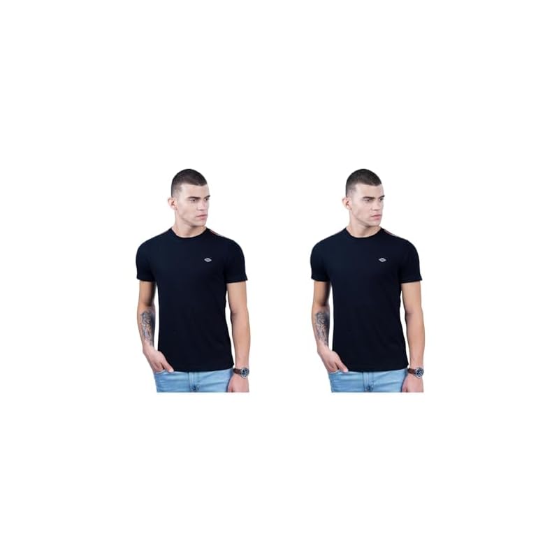 REVOLT Solid Slim Fit Men' Casual Round Neck % Cotton TShirtShoulder Print (Jet , ) (REVSS23TEE003