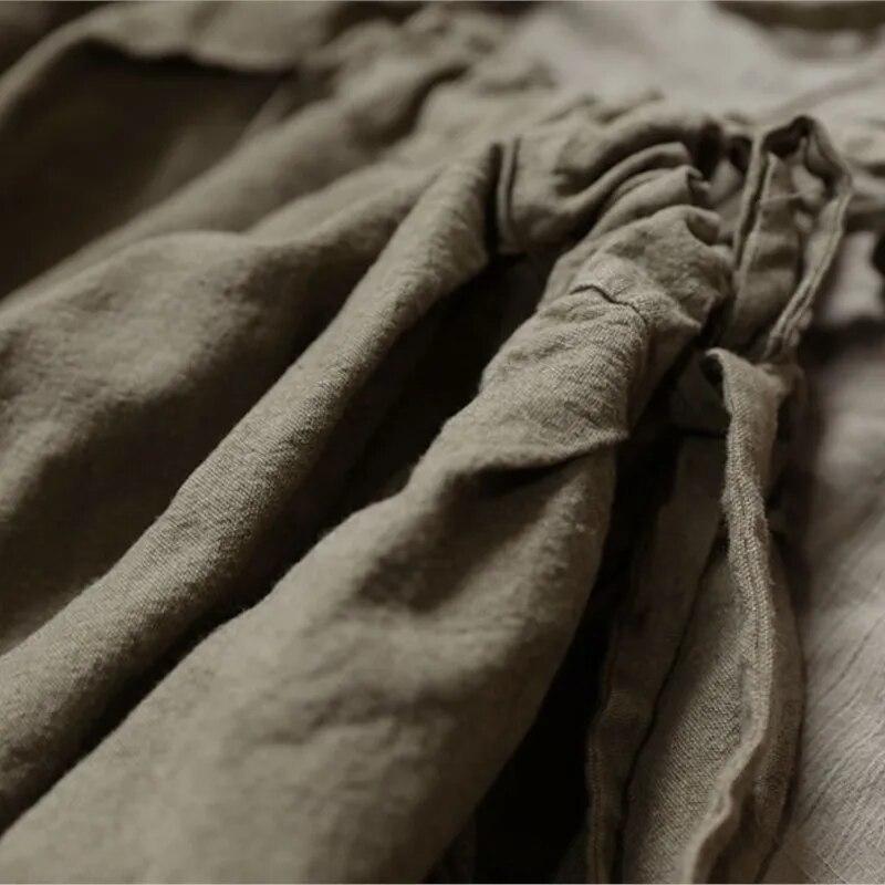 Johnature Женские винтажные хлопковые льняные юбки, толстые однотонные эластичные талии, высококачественные осенние юбки трапециевидной формы на бретелях