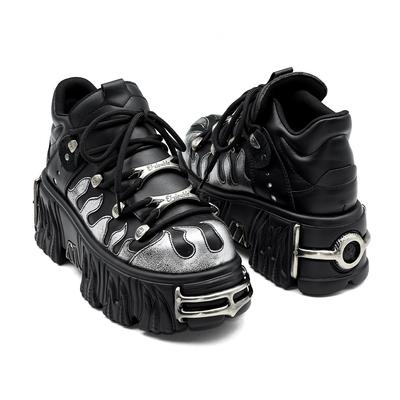 Рок Пламя Модные Резные Панк Ботинки Темная Готика Низкий Верх Массивная Подошва Металл Нишевый Дизайн