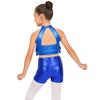 Girls Mock Neck Sleeveless Sequin Crop Top Tiered Shiny Metallic Shorts Stage Dance Outfit