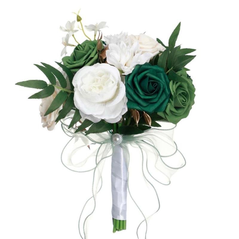 Roses Bouquet Wedding Bouquet for Bride Artificial Flower with Ribbon Fake Flowers Silk Roses Bridal Bouquet Bridesmaid Bouquet for Wedding Decoration