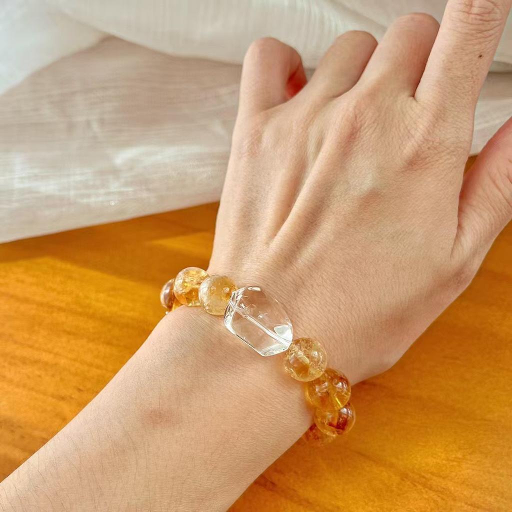 Винтажный высококачественный осенне-зимний браслет-браслет в стиле Майяр из натурального цитрина и белого кристалла.