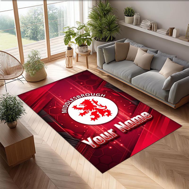 Middlesbrough FC Printed Crystal Velvet Rug Non‑Slip Crystal Velvet Carpet For Sofa Bedroom Indoor Home Decoration
