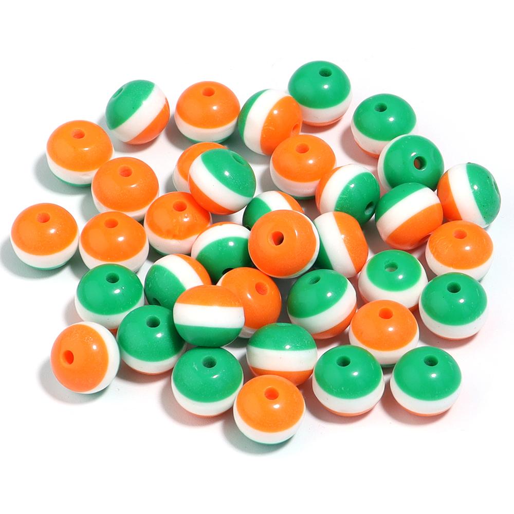 50Pcs/Lot Acrylic Beads 8 10mm Tri Color Stripe Large Hole Round Beads For Charm Bracelet Phone Chain Diy Jewelry Making