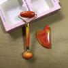 2pcs/Set Gua Sha Stone For Face Massage Rose Quartz Jade Stone Face Massage Roller Gua Sha Scraper Board
