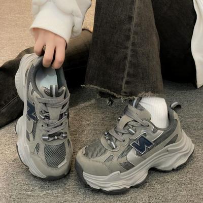 Обувь женская 2025 новая популярная осенняя тонкая дышащая обувь папы показывает маленькие ноги толстая подошва увеличивает рост повседневная спортивная обувь