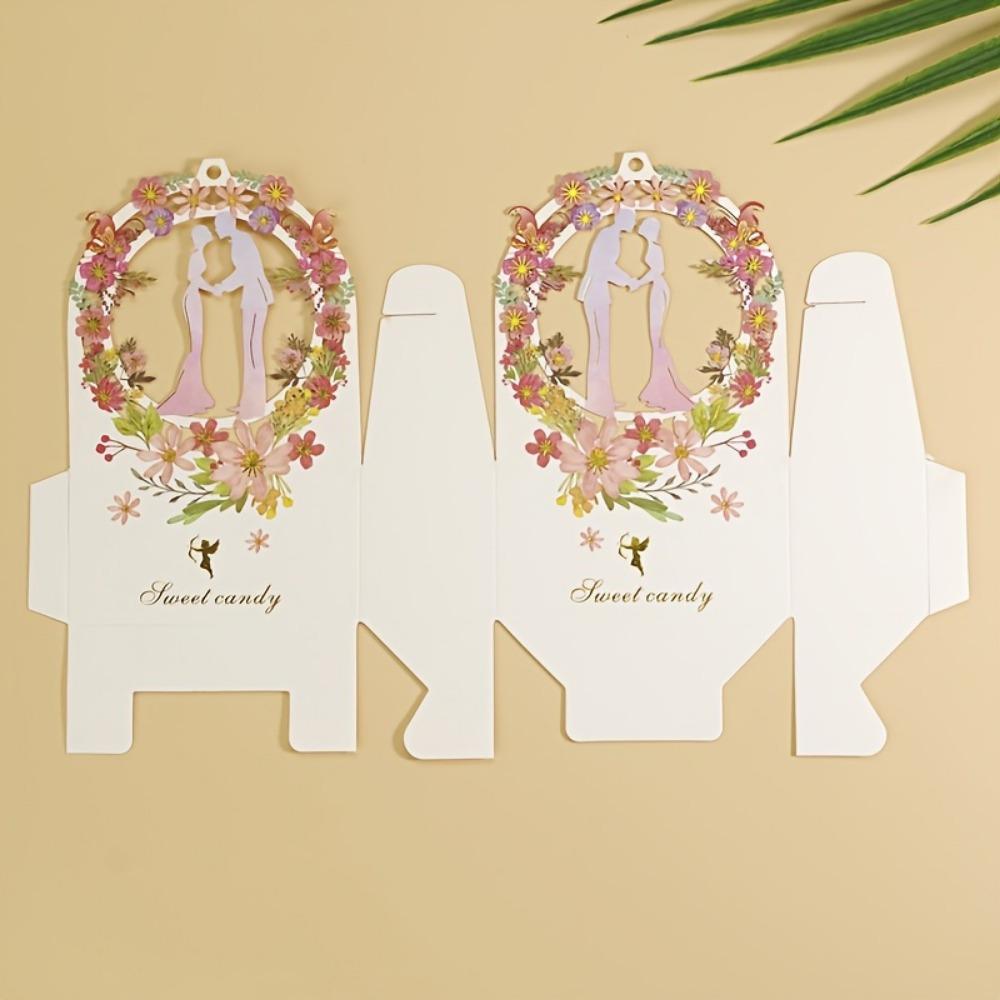 15 шт. Цветочные коробки для конфет с лентами, упаковочная коробка для свадебного подарка, мешочки для угощений на девичник, подарочная упаковка, бумажные принадлежности для вечеринок, подарок на свадьбу