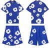 Chic Unisex Two-Piece Running Clothing Tracksuit Set 3D Kapok Foam Printing Flower Pattern Couples Short Sleeved T-shirt Shorts Set