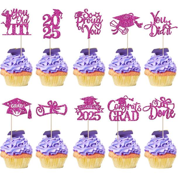 1 PCS High Heel Girl Graduation Cake Topper Black Pink Glitter Done Diploma Class of 2025 Congrats Grad Cap Cake Pick for 2025 Senior High School