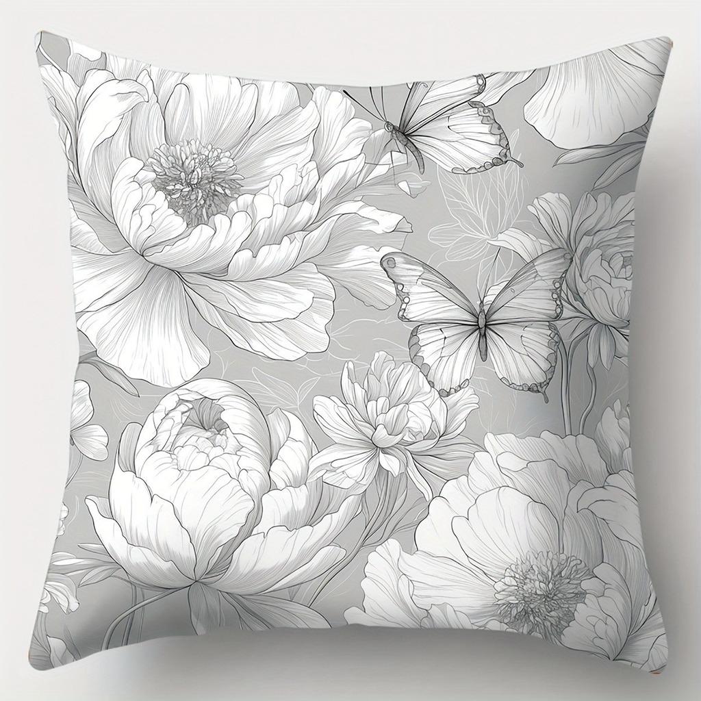 Peony Butterfly Floral Pattern Pillowcase Pattern Cushion Cover Suitable For Sofa Bedroom Car Pillow Cover