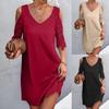 Модное женское однотонное платье с v-образным вырезом и открытыми плечами, повседневное свободное платье