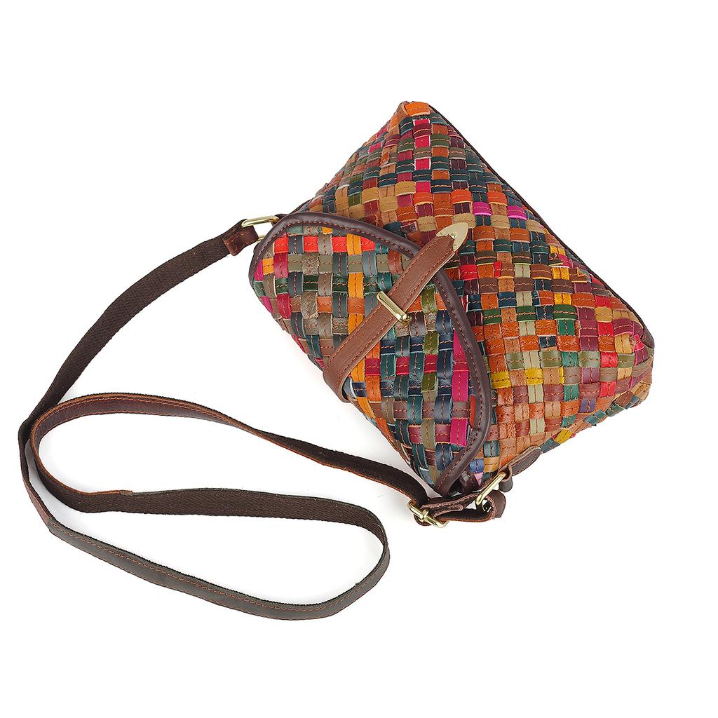 Сумка из натуральной кожи ручной работы, плетеная сумка, разноцветная полосатая, с цветовой блокировкой, маленькая сумка, повседневная этническая сумка через плечо для женщин