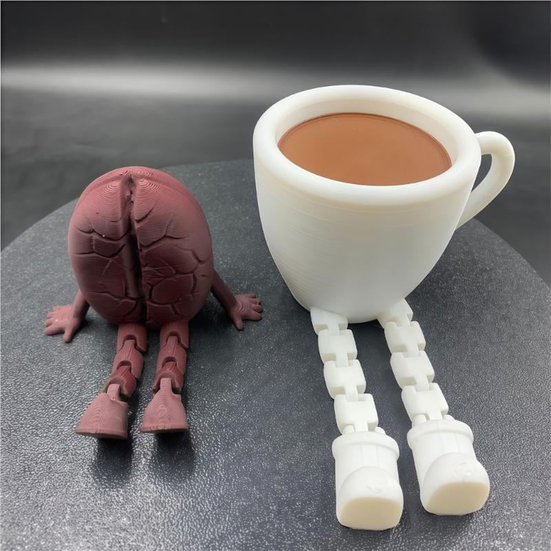 3D-печатные фигурки кофейных зерен/чашек с подвижными ножками, игрушка-фиджет, украшение для дома, офиса, рабочего стола, подарок